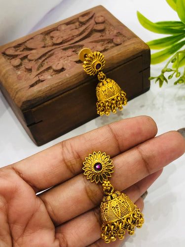 Red Stone Flower Earrings